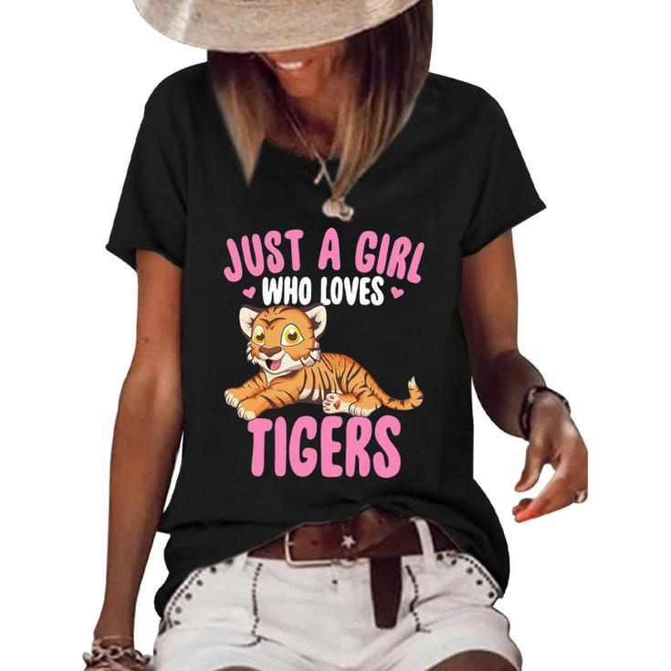 Just A Girl Who Loves Tigers Cute Kawaii Tiger Animal Women's Short Sleeve Loose T-shirt