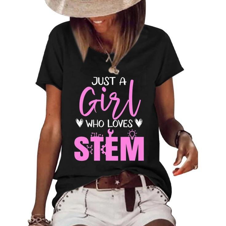 Just Girl Who Loves Stem Teacher Women's Short Sleeve Loose T-shirt