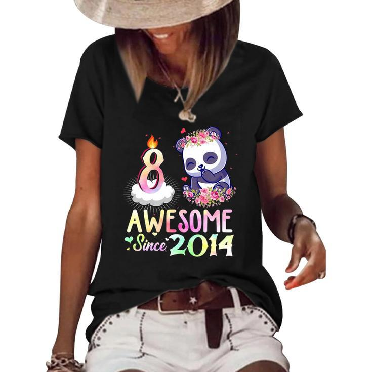 Kids Awesome Since 2014 8Th Birthday 8 Years Old Panda Girl Women's Short Sleeve Loose T-shirt