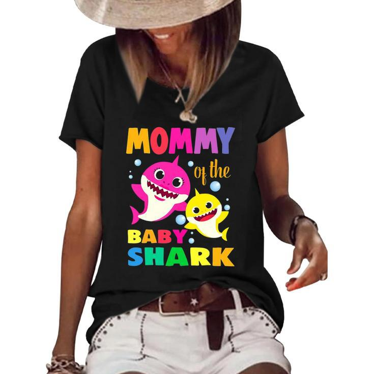 Kids Mommy Of The Birthday Shark Mom Matching Family Women's Short Sleeve Loose T-shirt