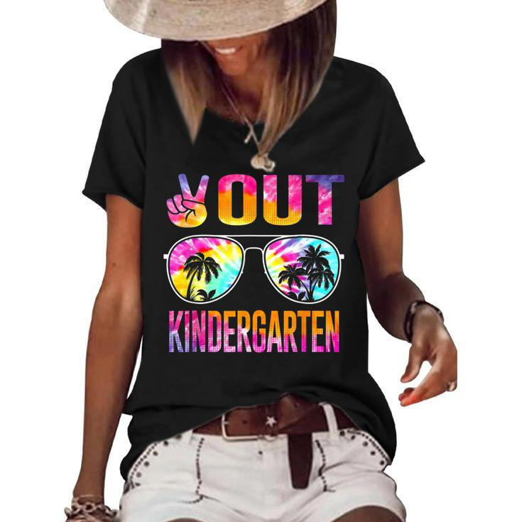 Last Day Of School Peace Out Kindergarten Teacher Kids Women  Women's Short Sleeve Loose T-shirt