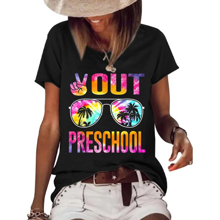 Last Day Of School Peace Out Preschool Teacher Kids Women  Women's Short Sleeve Loose T-shirt