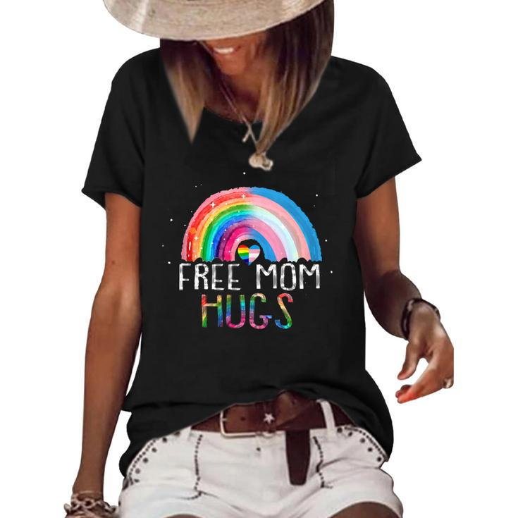 Lgbtq Free Mom Hugs Gay Pride Lgbt Ally Rainbow Mothers Day  Women's Short Sleeve Loose T-shirt