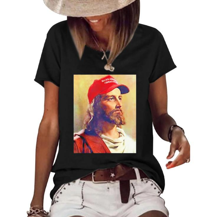Maga Jesus Is King Ultra Maga Donald Trump Women's Short Sleeve Loose T-shirt