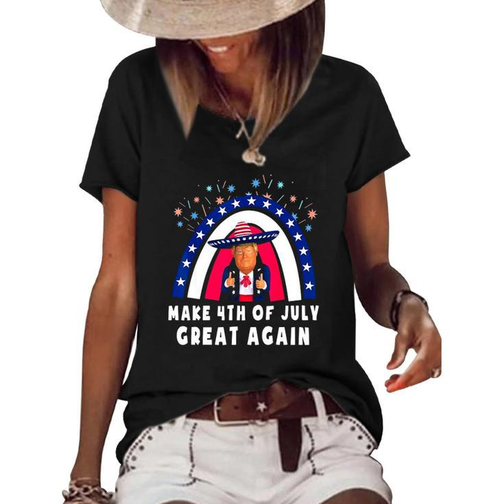 Make 4Th Of July Great Again Trump Rainbow Usa Flag Women's Short Sleeve Loose T-shirt