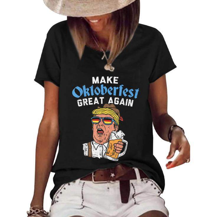 Make Oktoberfest Great Again Funny Trump Drink Beer Mug  Women's Short Sleeve Loose T-shirt