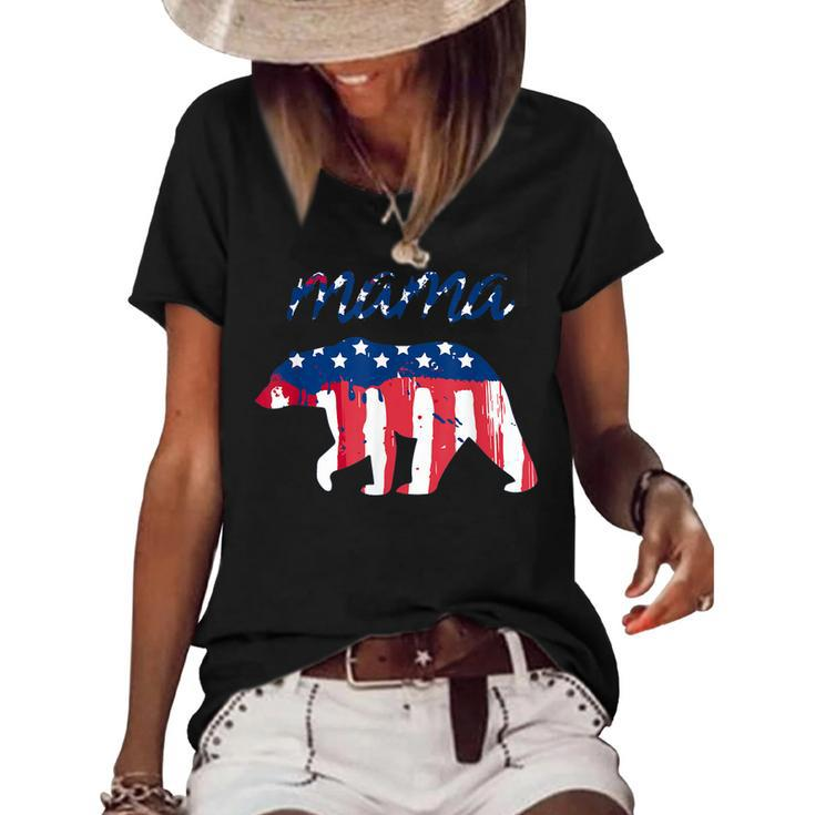 Mama Bear 4Th Of July Graphic T  Usa Flag T   Women's Short Sleeve Loose T-shirt