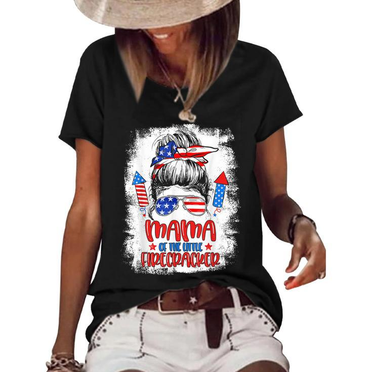 Mama Of The Little Firecracker 4Th Of July Birthday For Mom  Women's Short Sleeve Loose T-shirt