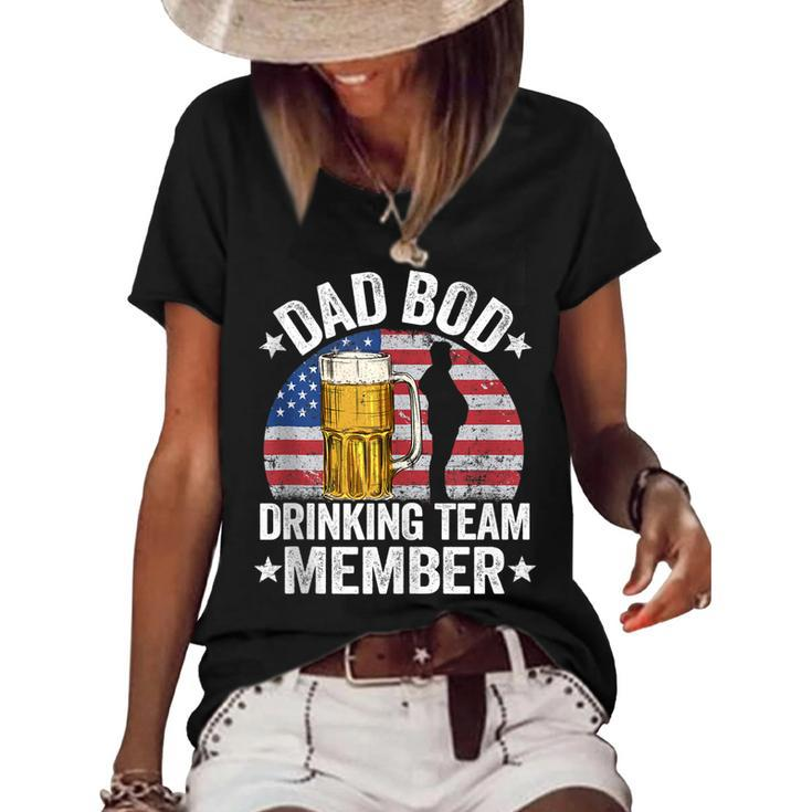 Mens Dad Bod Drinking Team Member American Flag 4Th Of July Beer  Women's Short Sleeve Loose T-shirt