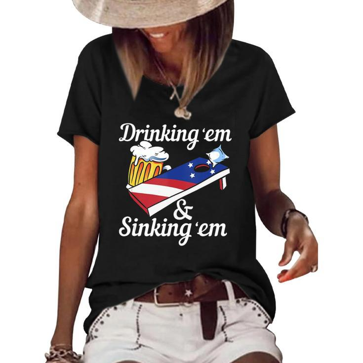 Mens Men Or Women Drinking Yard Game - Funny Cornhole  Women's Short Sleeve Loose T-shirt