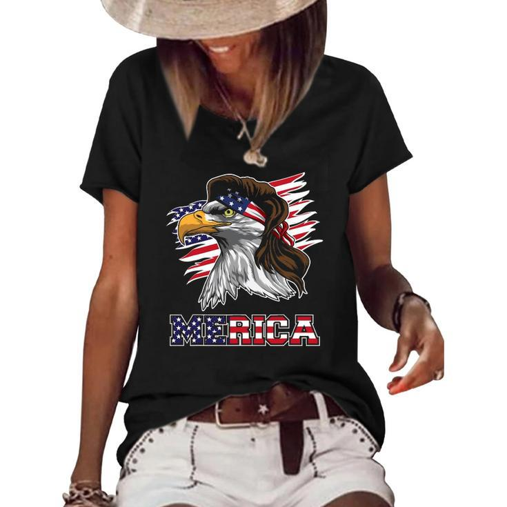 Merica American Bald Eagle Mullet Men Women Kids Women's Short Sleeve Loose T-shirt
