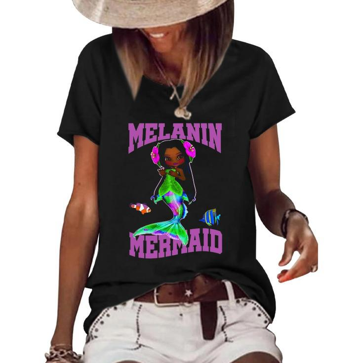Mermaid Melanin Poppin African American Girl Women's Short Sleeve Loose T-shirt