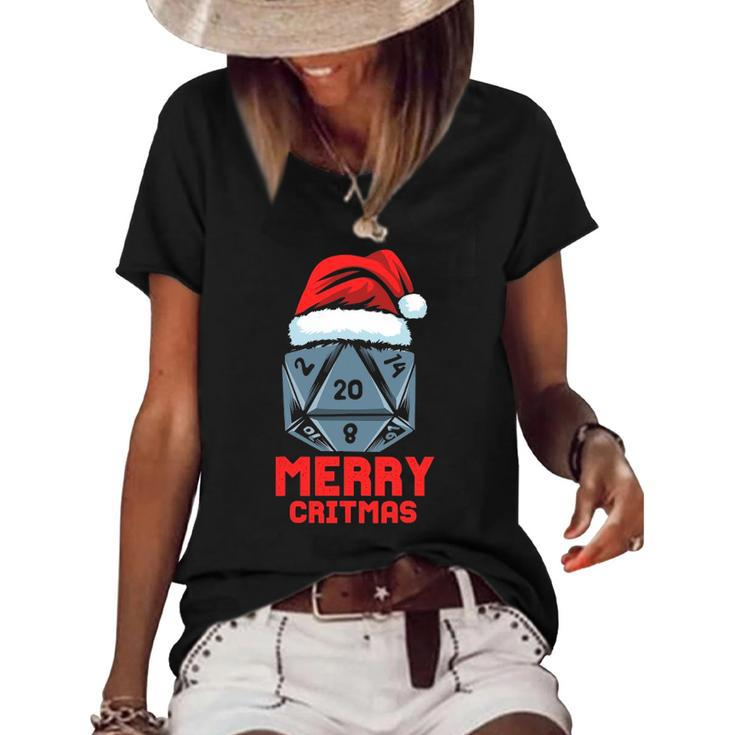 Merry Critmas D20 Tabletop Rpg Gamer - Funny Christmas Women's Short Sleeve Loose T-shirt