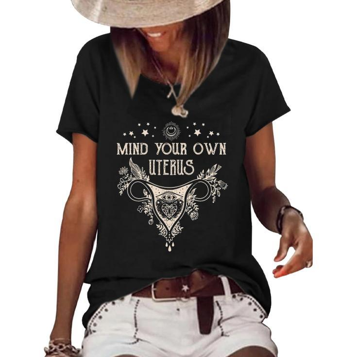 Mind Your Own Uterus S Floral My Uterus My Choice Women Women's Short Sleeve Loose T-shirt