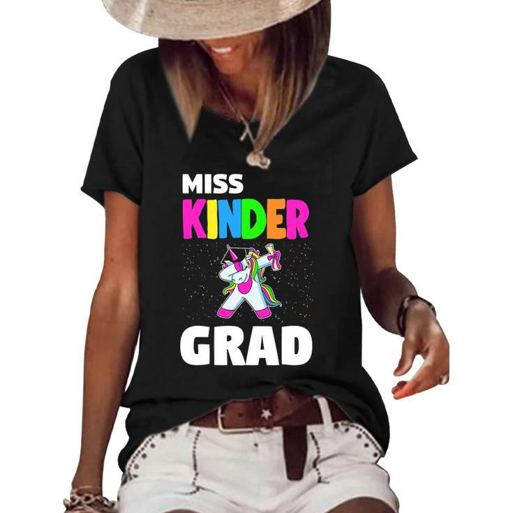 Miss Kinder Grad Kindergarten Graduation Unicorn Women's Short Sleeve Loose T-shirt