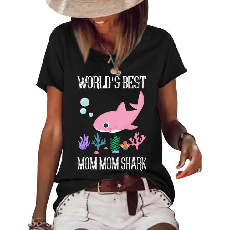 Mom Mom Grandma Gift   Worlds Best Mom Mom Shark Women's Short Sleeve Loose T-shirt