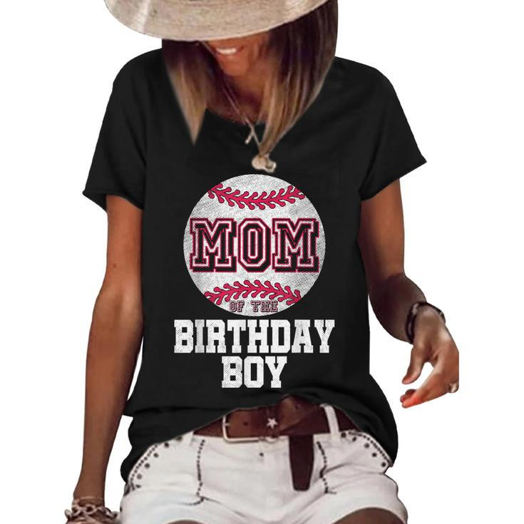 Mom Of The Birthday Boy Baseball Player Vintage Retro  Women's Short Sleeve Loose T-shirt