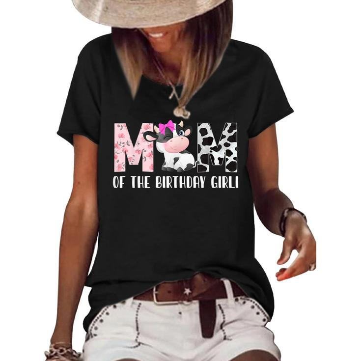 Mom Of The Birthday Girl Cow Farm Birthday Cow  Women's Short Sleeve Loose T-shirt