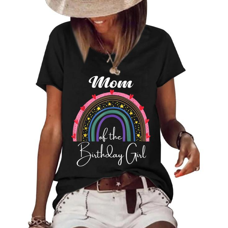 Mom Of The Birthday Girl Rainbow Boho Birthday Party Mama  Women's Short Sleeve Loose T-shirt