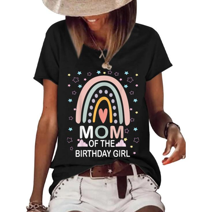 Mom Of The Birthday Girl Rainbow Family Matching Birthday  Women's Short Sleeve Loose T-shirt