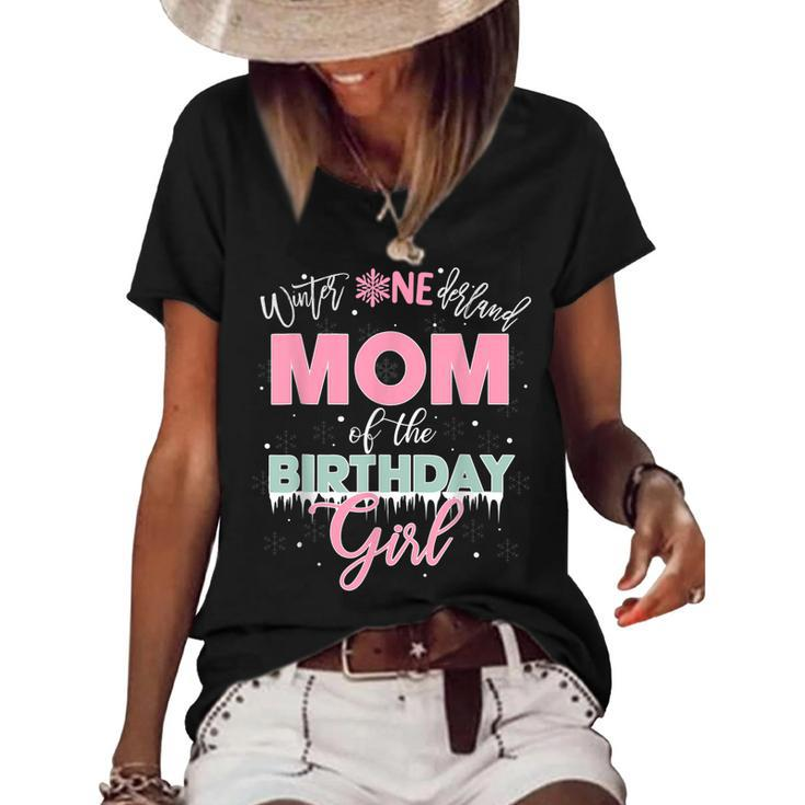 Mom Of The Birthday Girl  Winter Onederland Family  Women's Short Sleeve Loose T-shirt