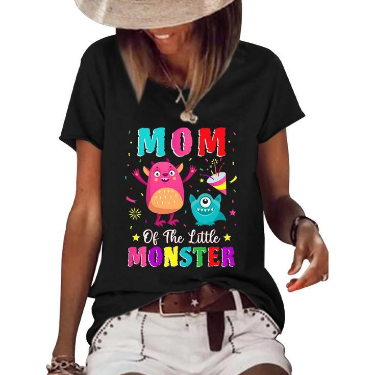 Mom Of The Little Monster Family Matching Birthday Son Women's Short Sleeve Loose T-shirt