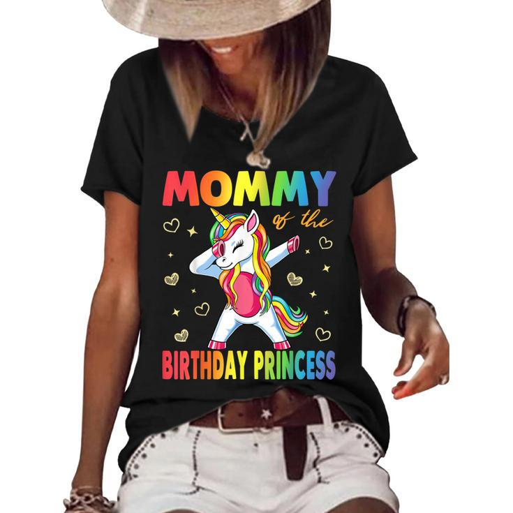 Mommy Of The Birthday Princess Girl Dabbing Unicorn Mom  Women's Short Sleeve Loose T-shirt