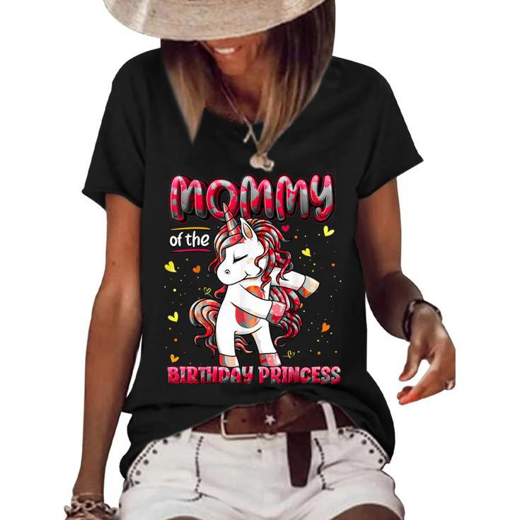 Mommy Of The Birthday Princess Girl Flossing Unicorn Mom  Women's Short Sleeve Loose T-shirt