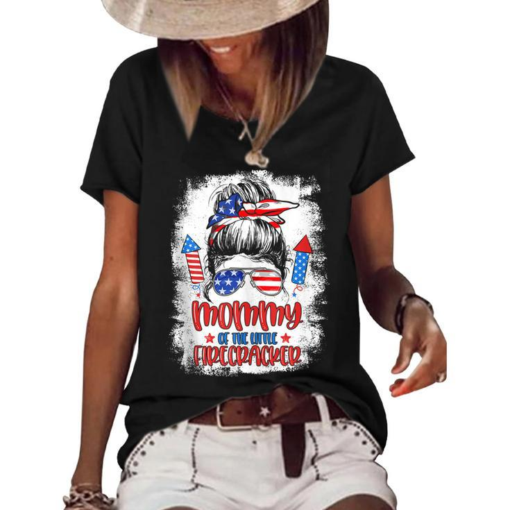 Mommy Of The Little Firecracker 4Th Of July Birthday For Mom  Women's Short Sleeve Loose T-shirt