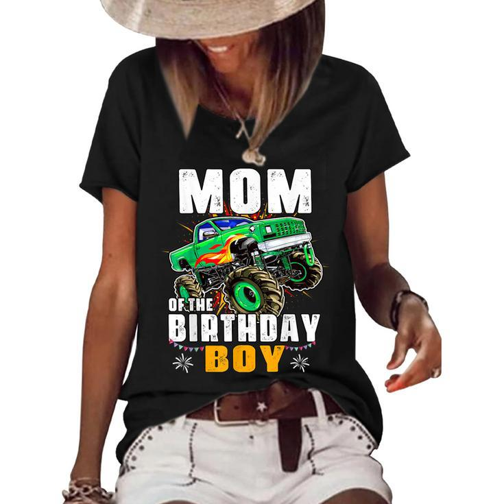 Monster Truck Family Matching Party Mom Of The Birthday Boy  Women's Short Sleeve Loose T-shirt