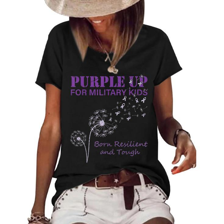 Month Of The Military Child Purple Up Soldier Kids Dandelion  Women's Short Sleeve Loose T-shirt