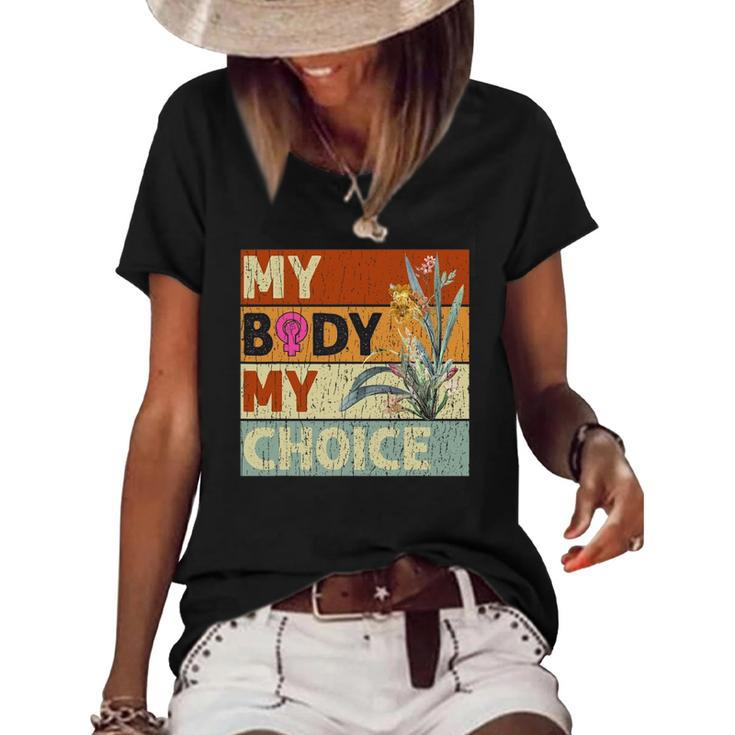 My Body My Choice Feminist Womens Floral Feminist Women's Short Sleeve Loose T-shirt