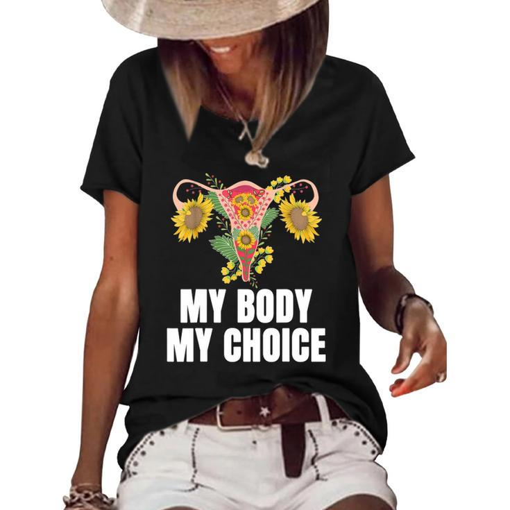 My Body My Choice Us Flag Feminist Womens Rights Women's Short Sleeve Loose T-shirt
