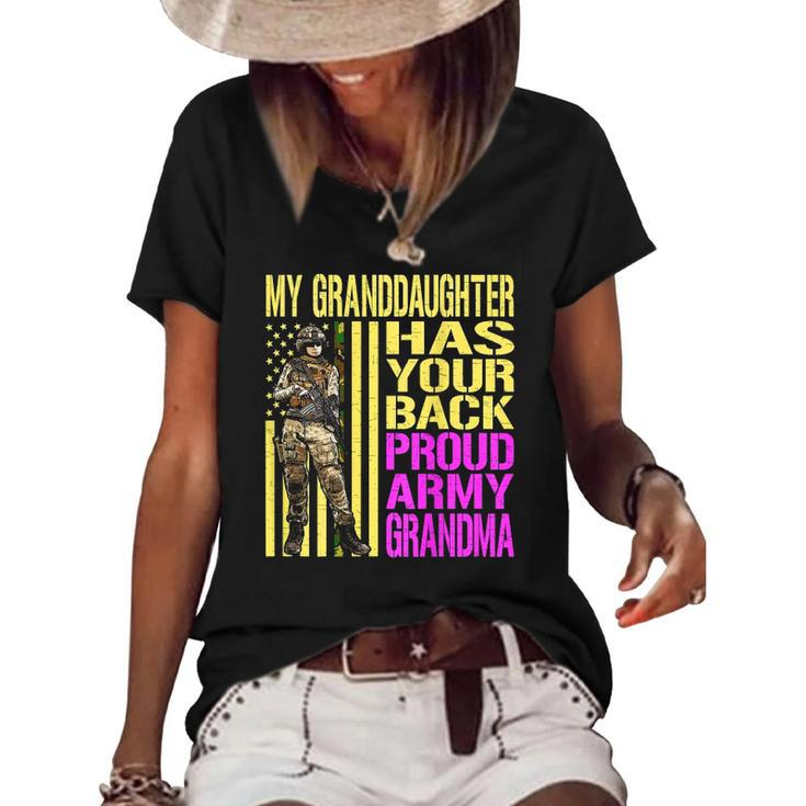 My Granddaughter Has Your Back Proud Army Grandma Military Women's Short Sleeve Loose T-shirt