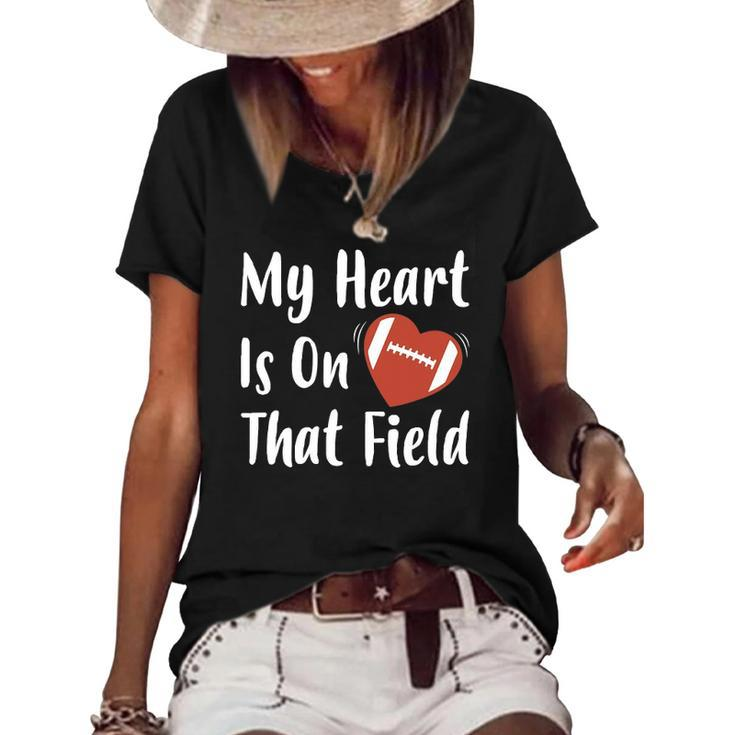 My Heart Is On That Field Football Player Mom Women's Short Sleeve Loose T-shirt