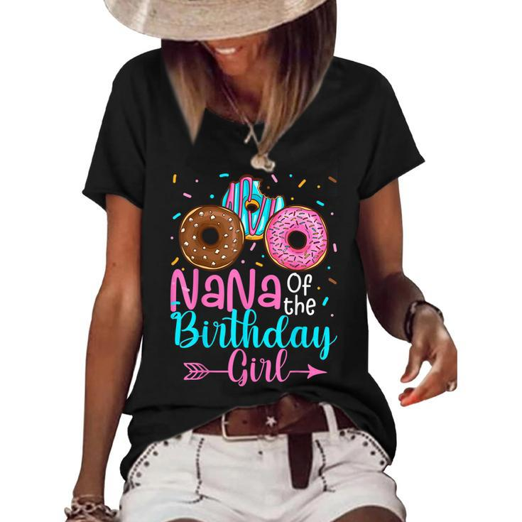 Nana Of The Birthday Girl Donut Party Family Matching  Women's Short Sleeve Loose T-shirt