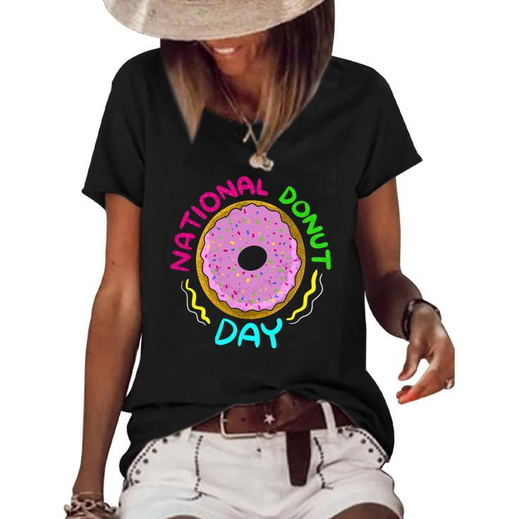 National Donut Day Cool Sweet Tooth Party Funny Mother Gift Women's Short Sleeve Loose T-shirt