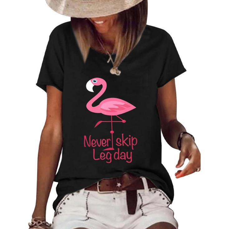 Never Skip Leg Day Gym Fitness Workout Flamingo Women's Short Sleeve Loose T-shirt
