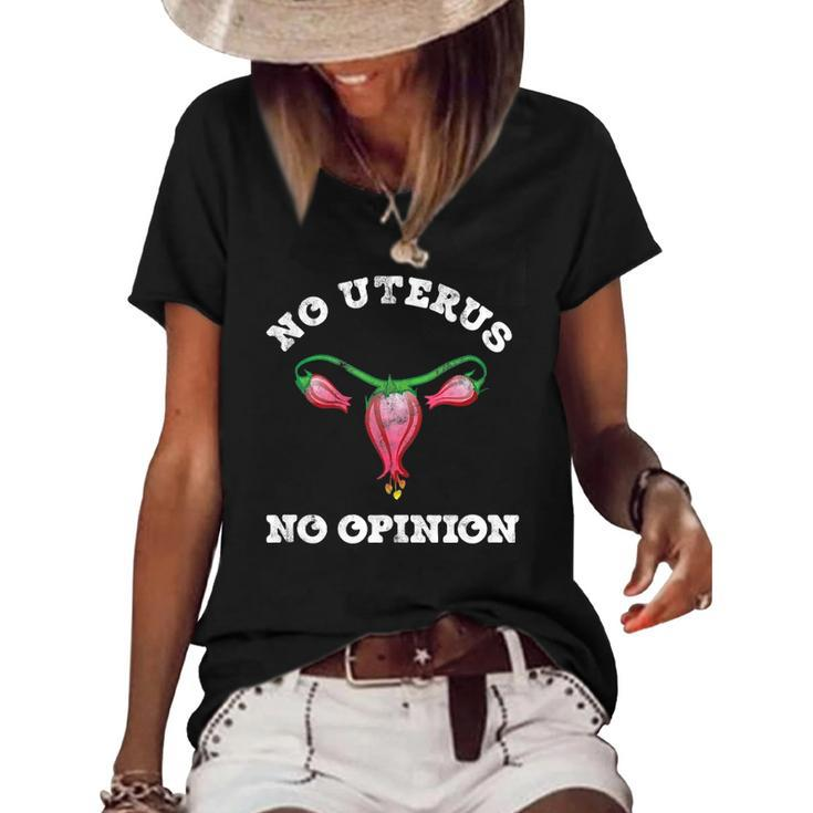 No Uterus No Opinion Fuchsia Flower Distressed Vintage Women's Short Sleeve Loose T-shirt