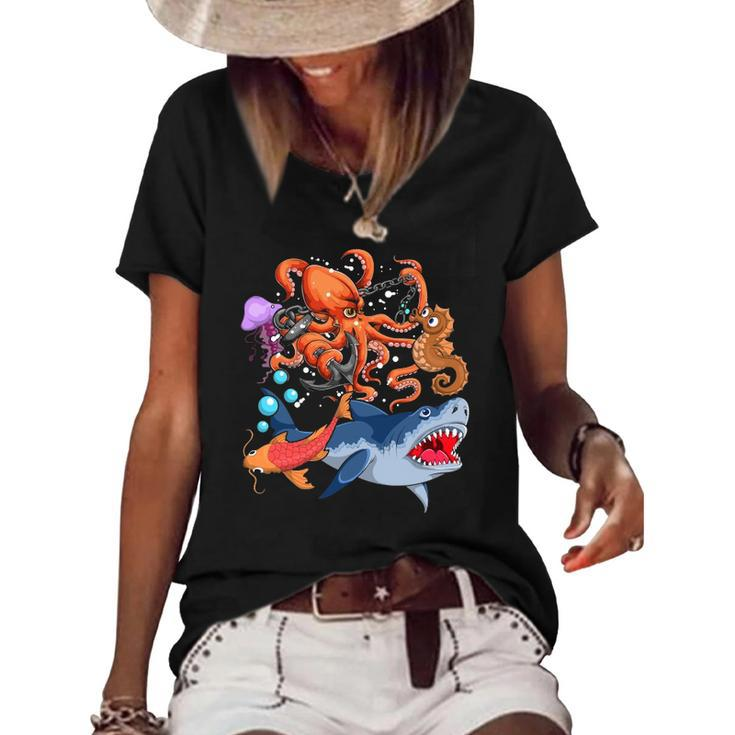 Octopus Jellyfish Seahorse Shark Zookeeper Kids Ocean Animal  Women's Short Sleeve Loose T-shirt