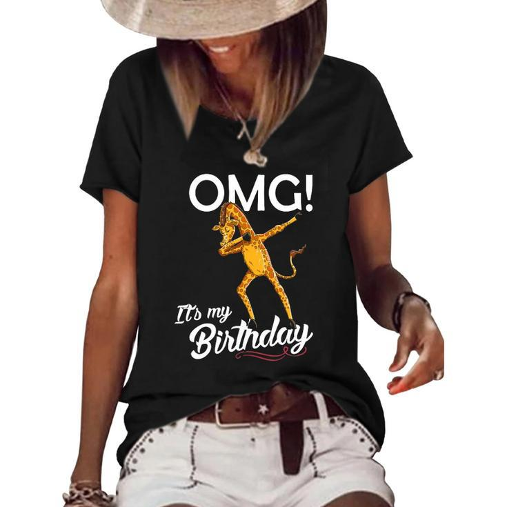 Omg Its My Birthday Dabbing Giraffe Dab Dance Women's Short Sleeve Loose T-shirt