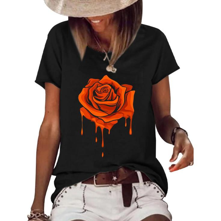 Orange Melting Rose - Garden Gardener Botanist Flowers Rose Women's Short Sleeve Loose T-shirt