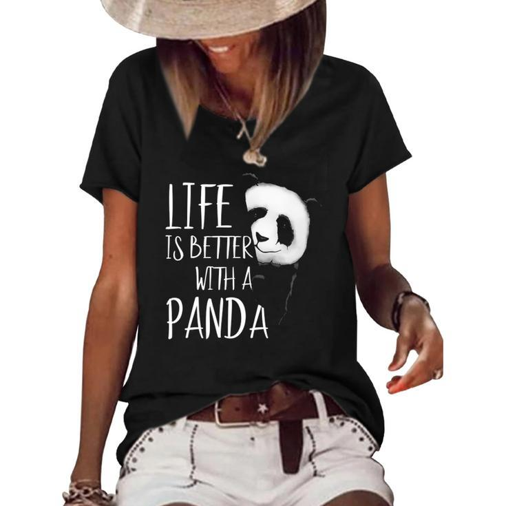 Panda Lovers Life Is Better With A Panda Bear  Women's Short Sleeve Loose T-shirt