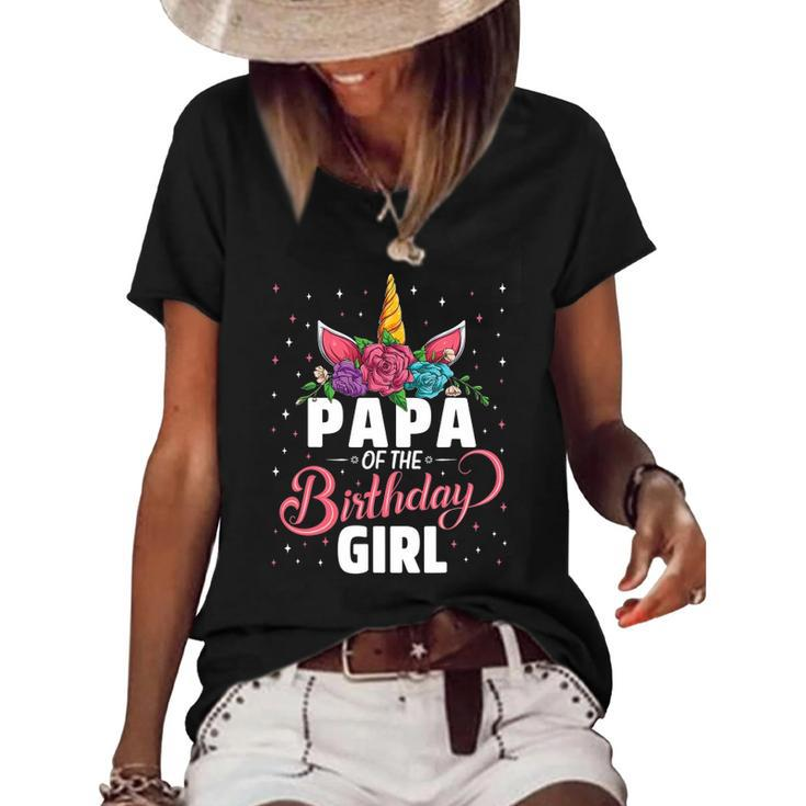 Papa Of The Birthday Girl Unicorn Girls Family Matching Women's Short Sleeve Loose T-shirt