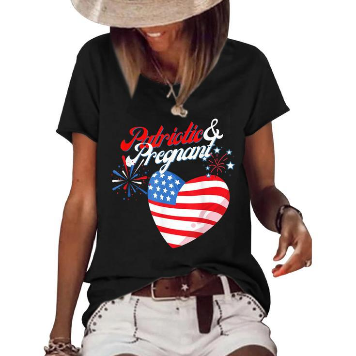 Patriotic And Pregnant 4Th Of July Pregnancy Announcement  Women's Short Sleeve Loose T-shirt