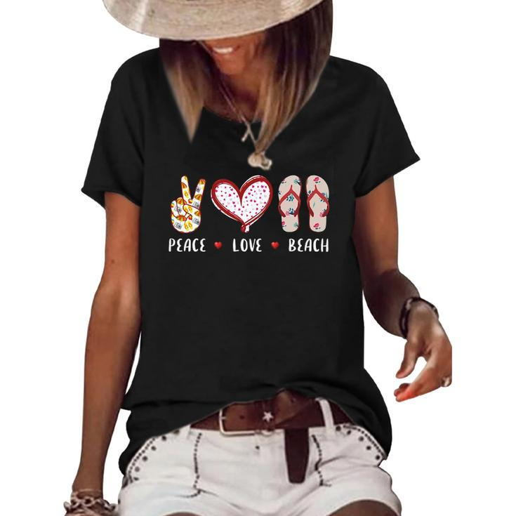 Peace Love Beach Summer Vacation Flip Flops Cruise Men Women Women's Short Sleeve Loose T-shirt