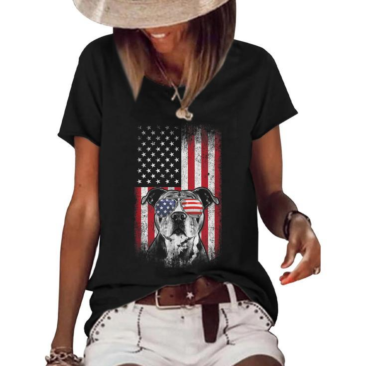 Pitbull American Flag 4Th Of July Pitbull Dad Mom Dog Lover  V2 Women's Short Sleeve Loose T-shirt