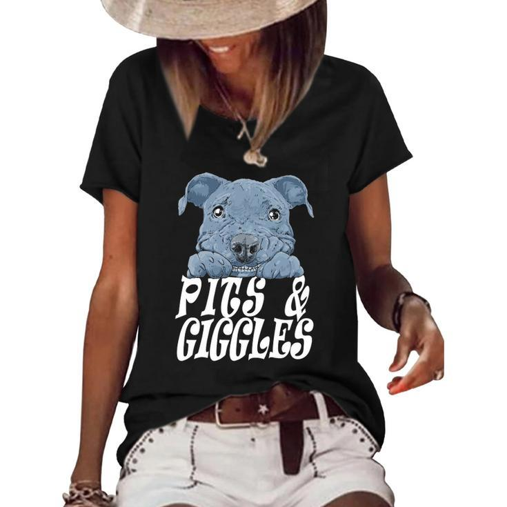 Pitbull Pibble Mom Dad Pits And Giggles Gift Women's Short Sleeve Loose T-shirt