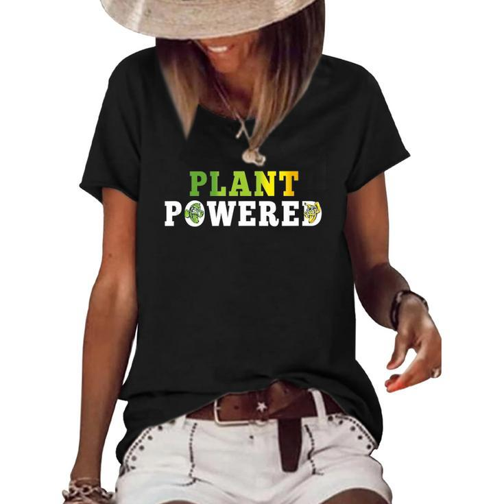 Plant Powered Vegan Plant Based Vegetarian Tee Women's Short Sleeve Loose T-shirt