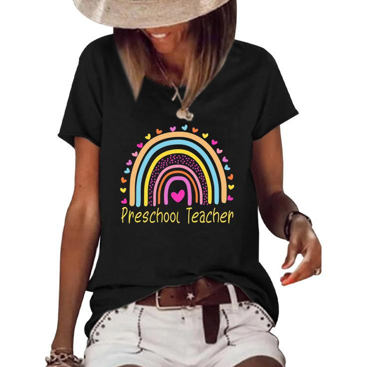 Preschool Teacher Rainbow Pre-K Teachers Women's Short Sleeve Loose T-shirt